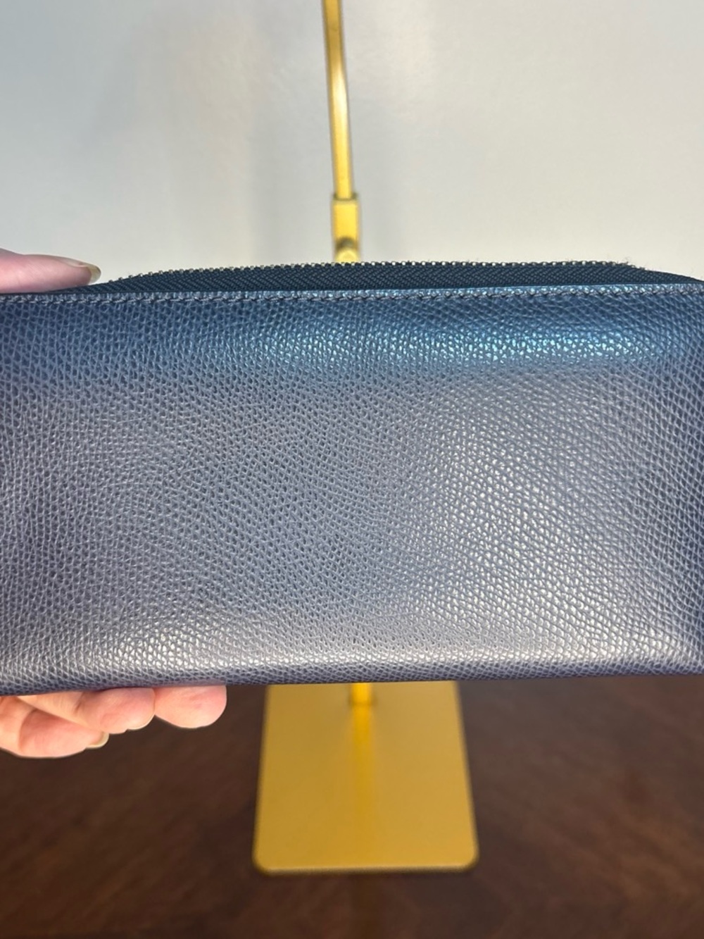 Coach Navy Saffiano Zip Wallet with Gold Logo - Picture 3 of 7
